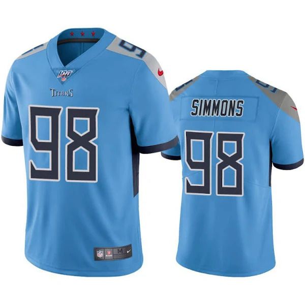 Men Tennessee Titans #98 Jeffery Simmons Nike Light Blue 100th Vapor Limited NFL Jersey->tennessee titans->NFL Jersey